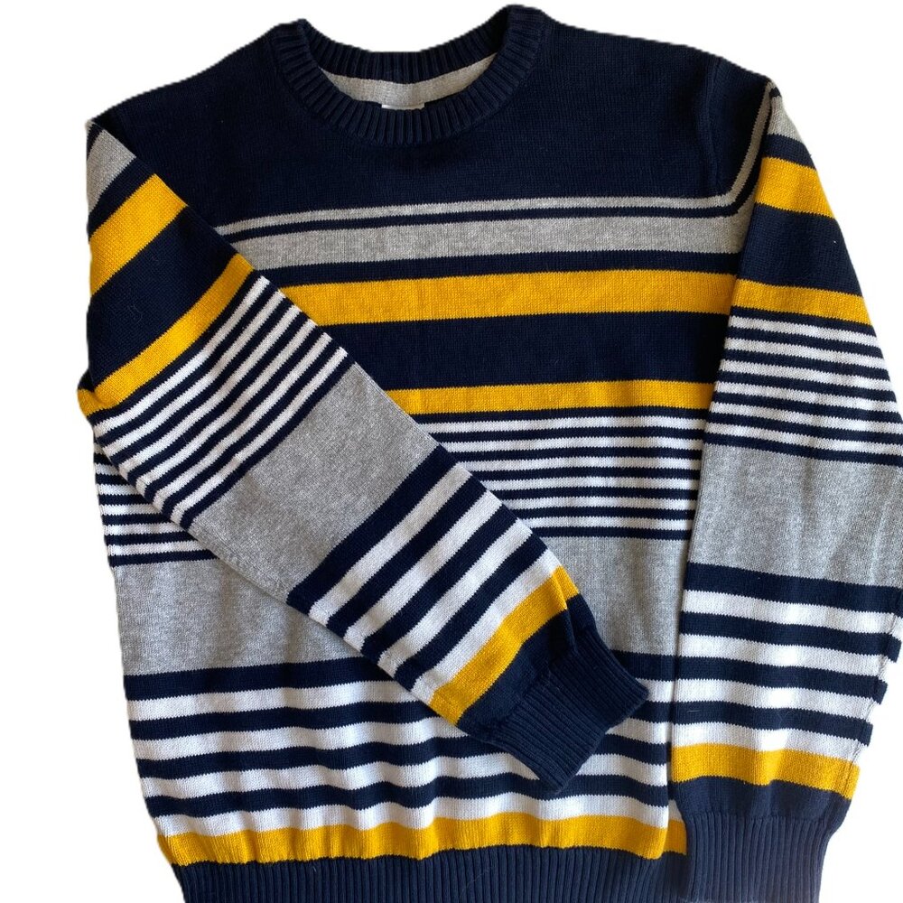3/$15 | Gymboree Boys Striped Knit Sweater Like New Medium Yellow Navy Gray - Picture 2 of 3